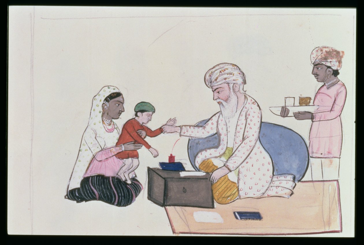 Doctor Indio Examinando a un Paciente, c.1890 de Punjabi School