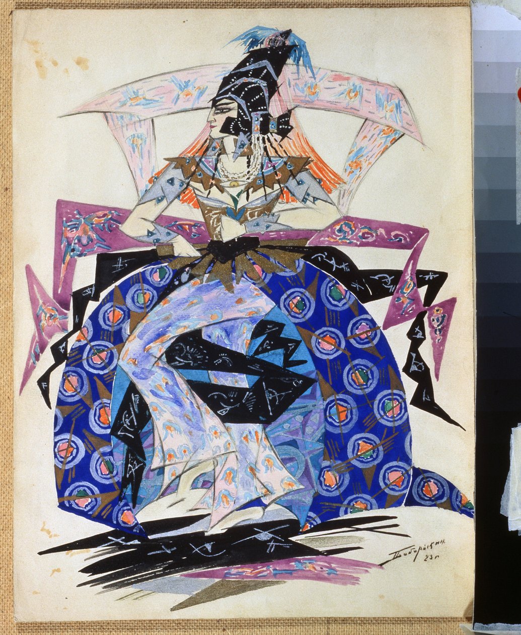 Diseño de vestuario para el ballet Petrushka de Igor Stravinsky (1882-1971). Dibujo de Pyotr Boborykin (Piotr Boborykine) (1836-1921). Acuarela y lápiz sobre papel, 35,6 x 26,5 cm de Pyotr Boborykin