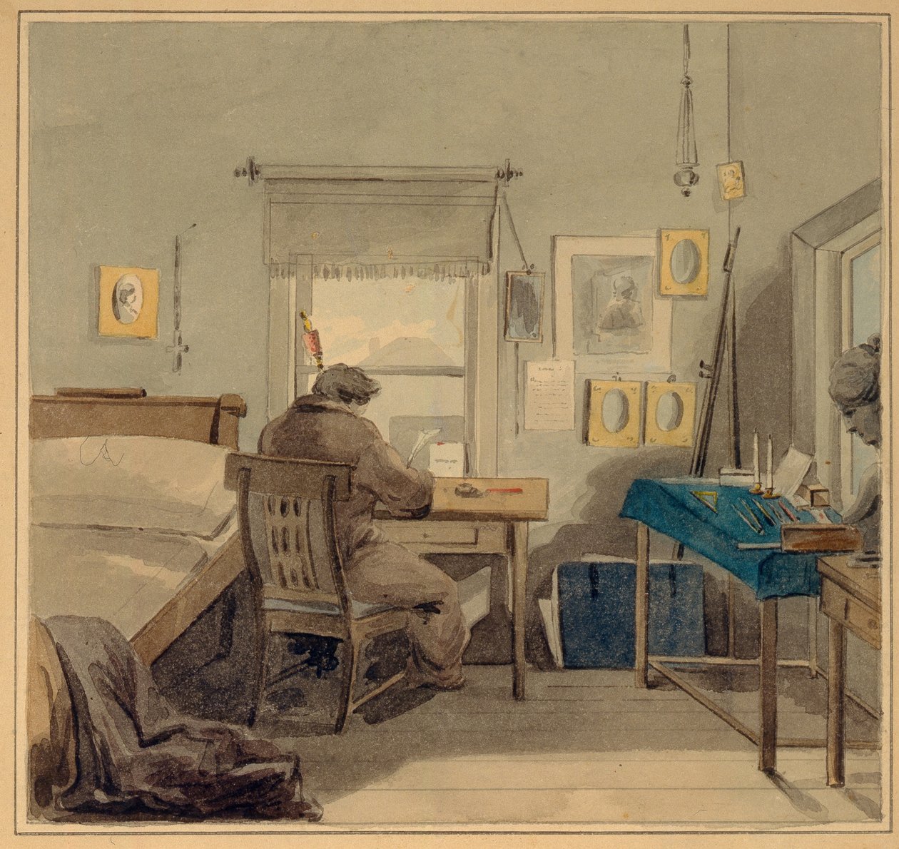 En el trabajo. En la Casa de Pavel Nashchokin, 1824 de Pyotr Fyodorovich Sokolov