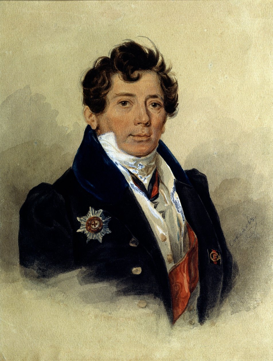 ""Retrato de Alexander Turgenev (1784-1846), historiador y estadista ruso"" Litografía de Pyotr Fyodorovich Sokolov (1791-1848) 1816 Museo Memorial Pushkin, San Petersburgo de Pyotr Fyodorovich Sokolov