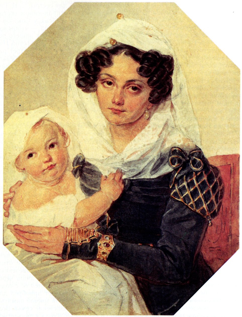 Retrato de la condesa Maria N. Volkonskaya 1805-1863 con su hijo Nikolay, 1826 de Pyotr Fyodorovich Sokolov