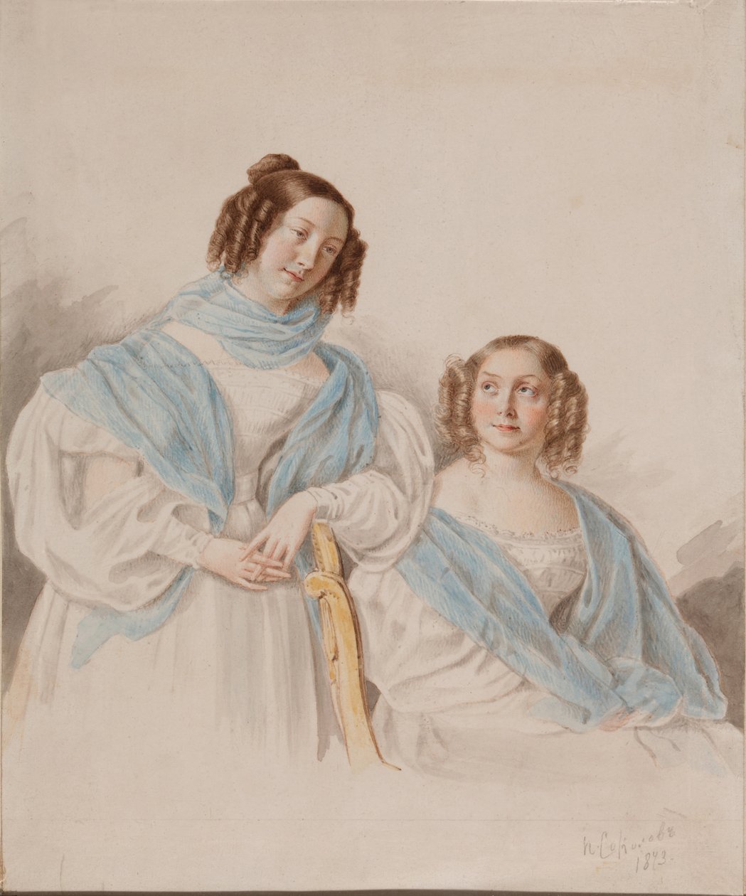 Retrato de las hermanas Condesas Antonina Dmitrievna 1813-1891 y Lidia Dmitrievna 1815-1882 Blud de Pyotr Petrovich Sokolov