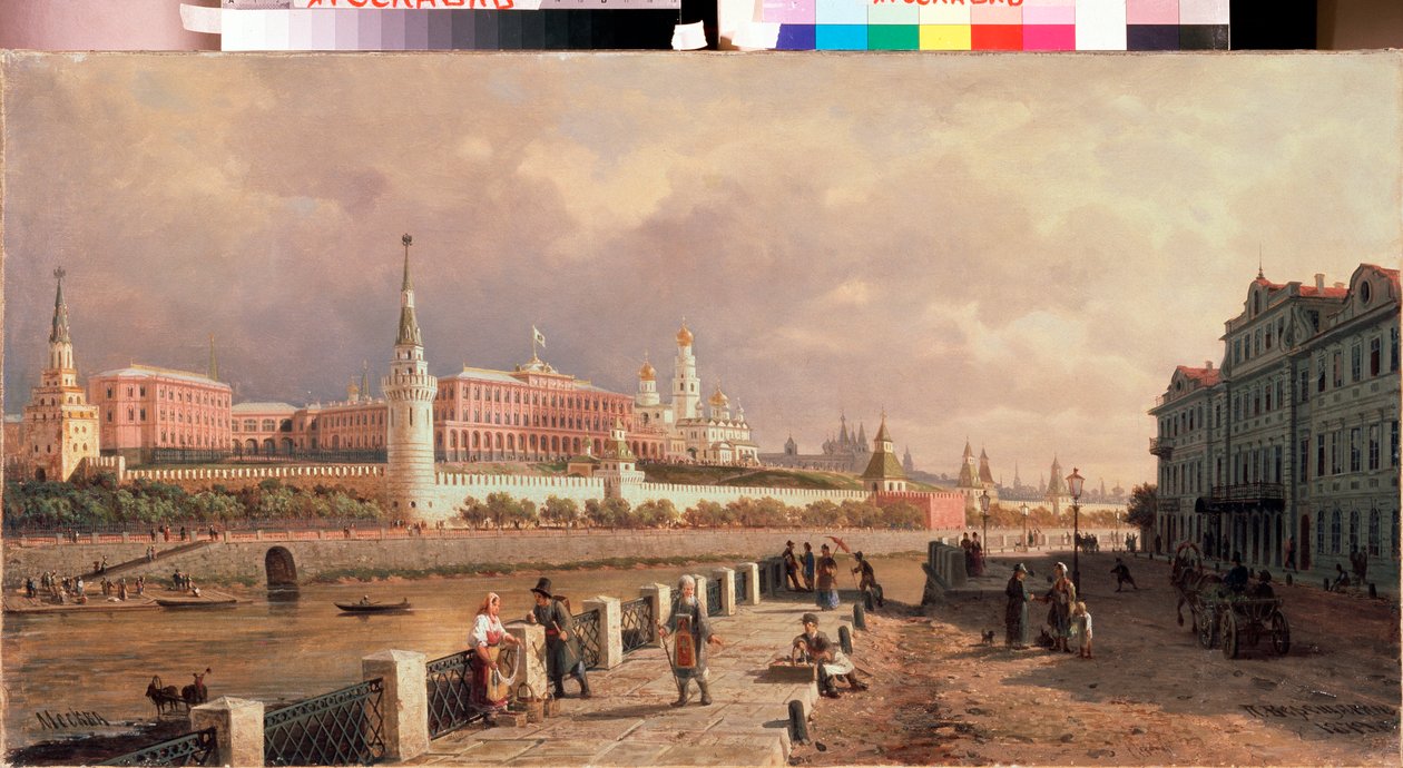 Vista del Kremlin desde el terraplén de Sophia en Moscú - Pintura de Pyotr Petrovich Vereshchagin (Pyotr Vereshchagin) (1836-1886), óleo sobre lienzo de Pjotr ​​​​Petrowitsch Wereschtschagin