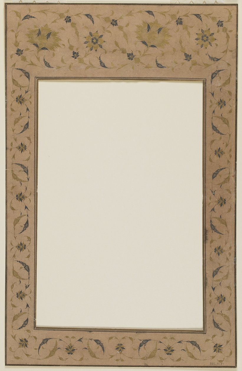 Borde de manuscrito estarcido con motivos florales de Qajar School