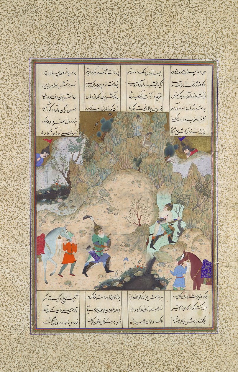 El último torneo de los Rooks: Gudarz contra Piran, Folio 346r del Shahnama..., ca.1525-30 de Qasim ibn 
