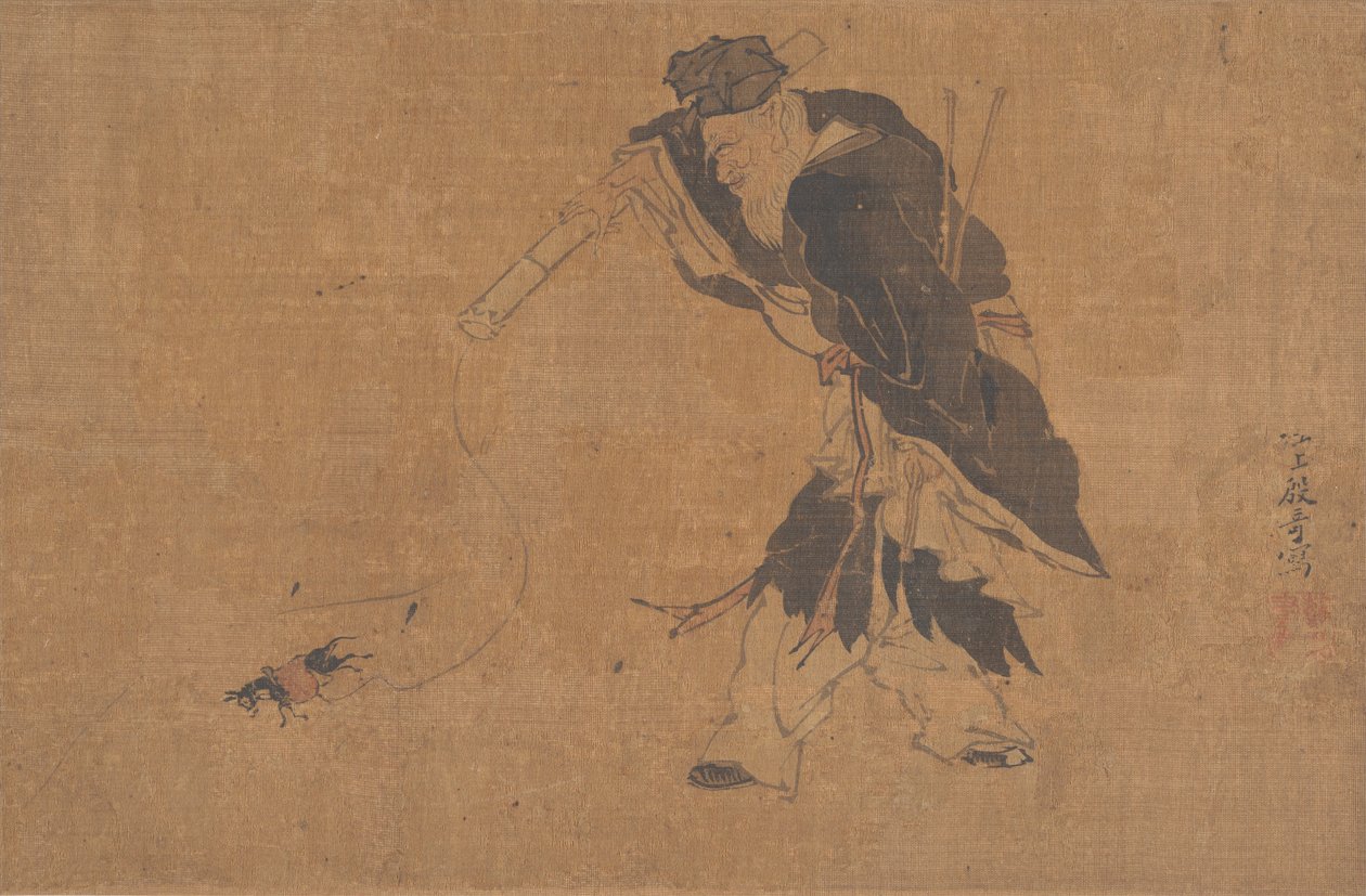 Zhang Guolao y su mula mágica (hoja de álbum; tinta y color sobre seda) de Qi Yin