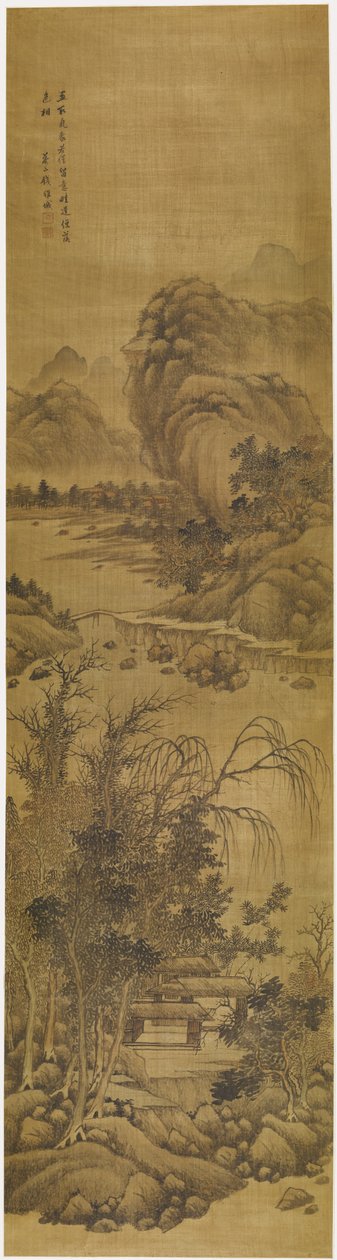Paisaje (tinta y color sobre seda) de Qian Weicheng