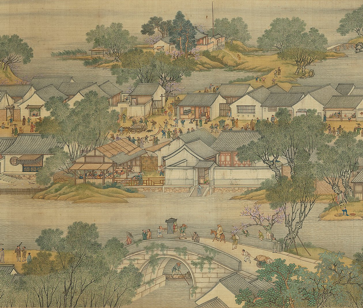 A lo largo del río durante el Festival Qingming, versión de la Corte Qing, rollo de mano, 1736 de Qing Dynasty Chinese School