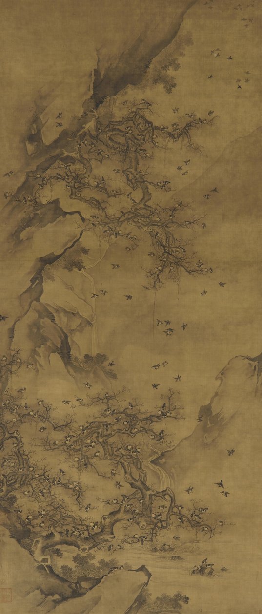Pájaros posados junto a un acantilado, finales del siglo XVII-XVIII de Qing Dynasty Chinese School