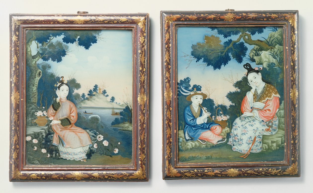 Damas cortesanas de Qing Dynasty Chinese School