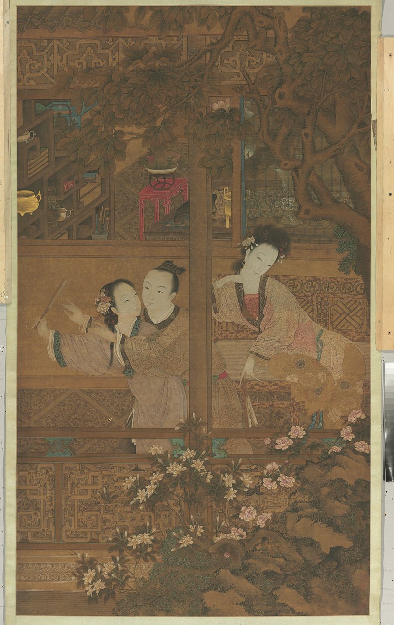 Sueño de la Cámara Roja (pergamino colgante, tinta y color sobre seda) de Qing Dynasty Chinese School