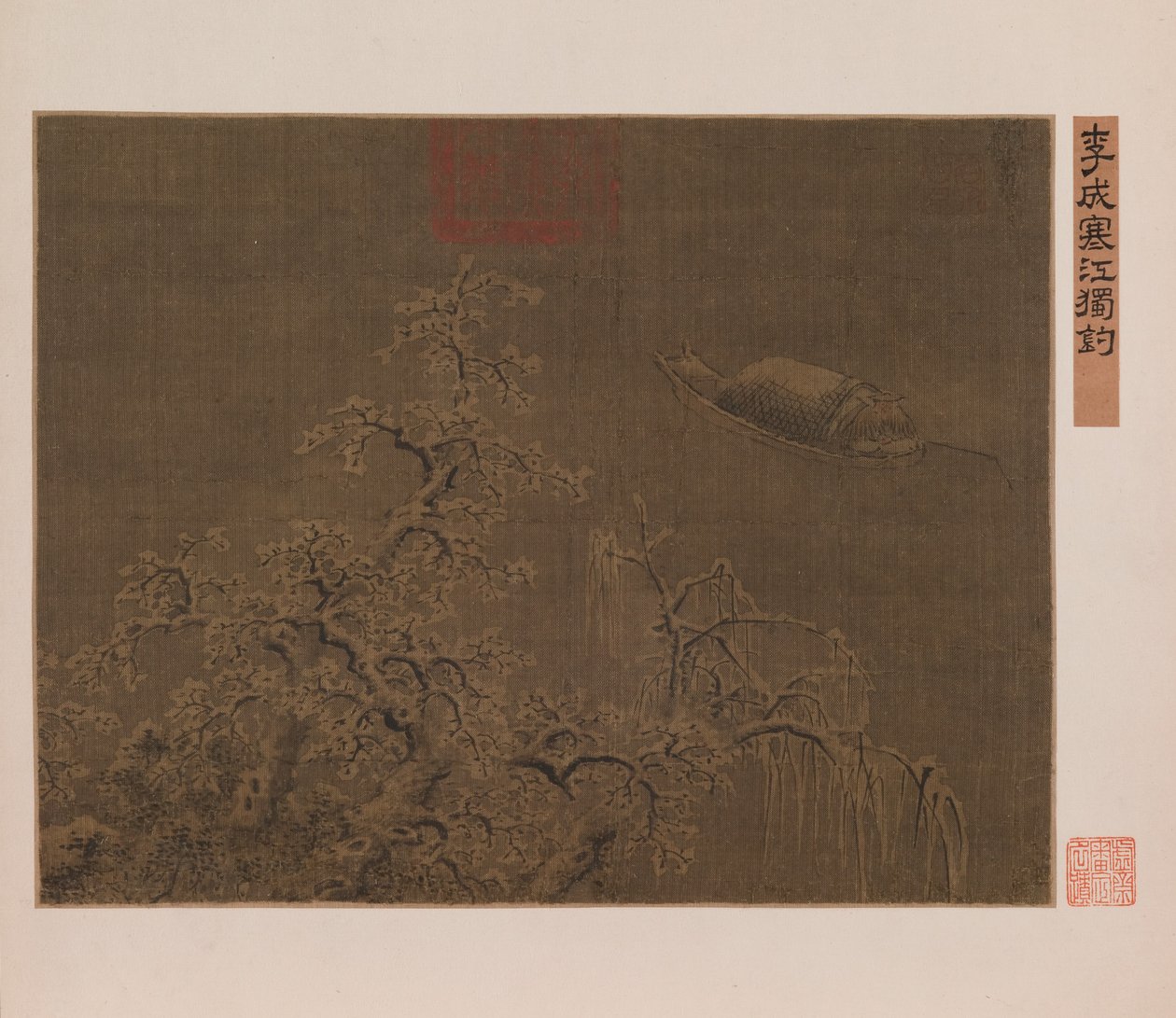 Pescar solo en un río helado de Qing Dynasty Chinese School