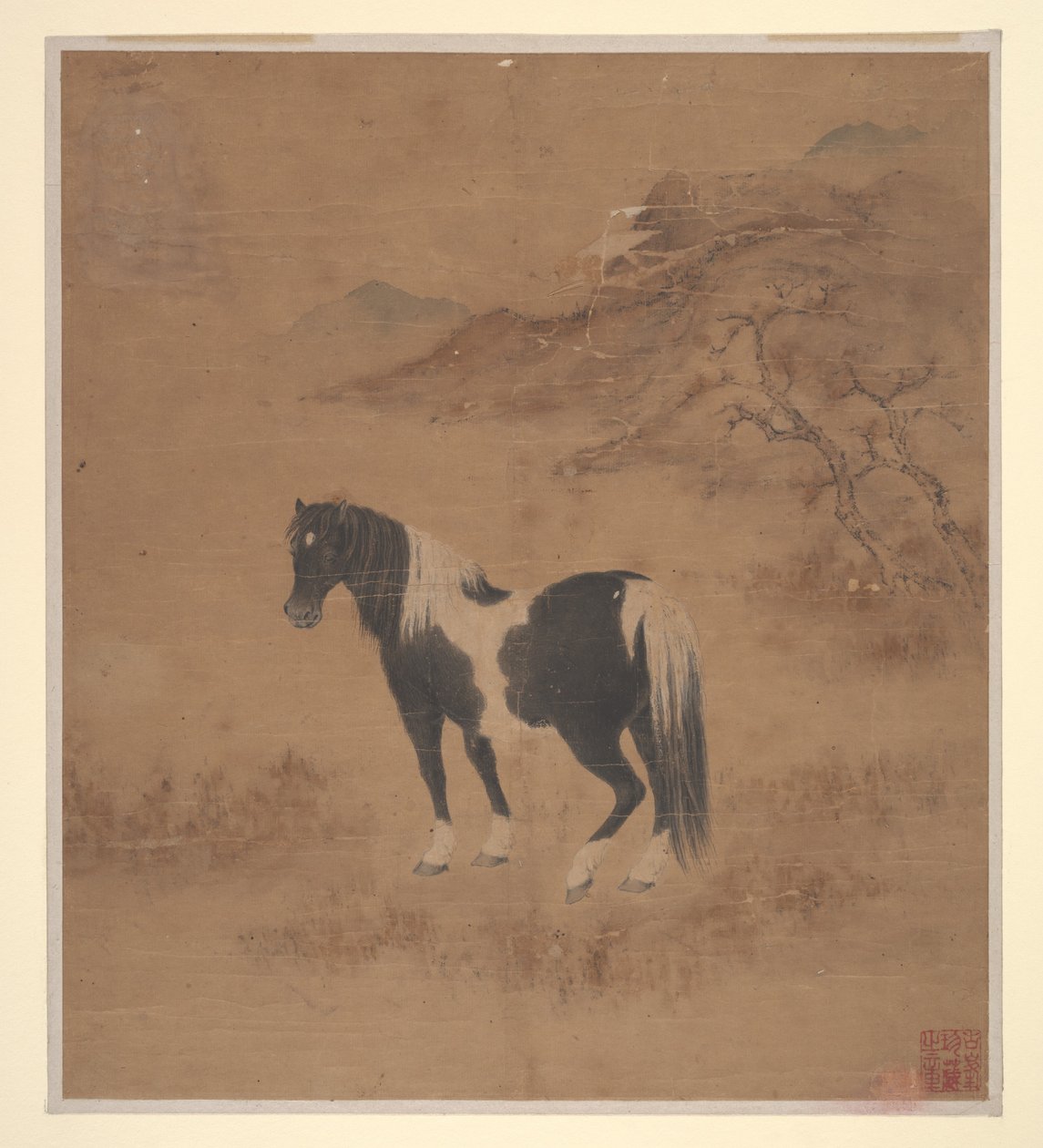Caballo y paisaje (hoja de álbum; color sobre seda) de Qing Dynasty Chinese School