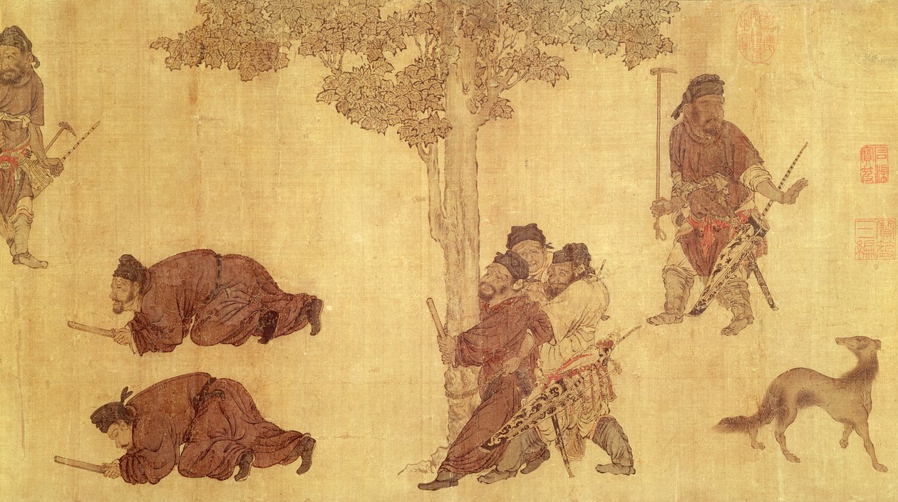 Escena de caza de Qing Dynasty Chinese School
