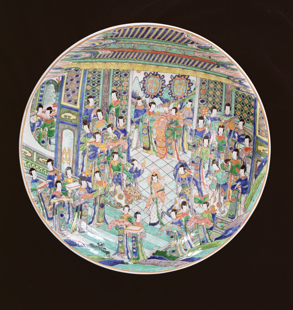 Gran Plato Famille Verte, período Kangxi (1662-1722) de Qing Dynasty Chinese School