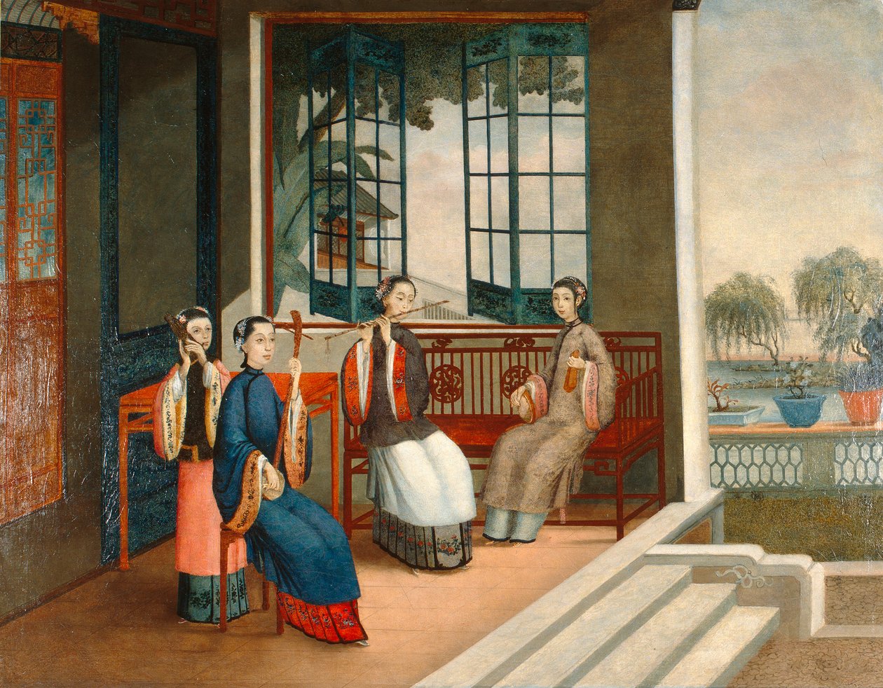 Músicos, c.1800 (óleo sobre lienzo) de Qing Dynasty Chinese School