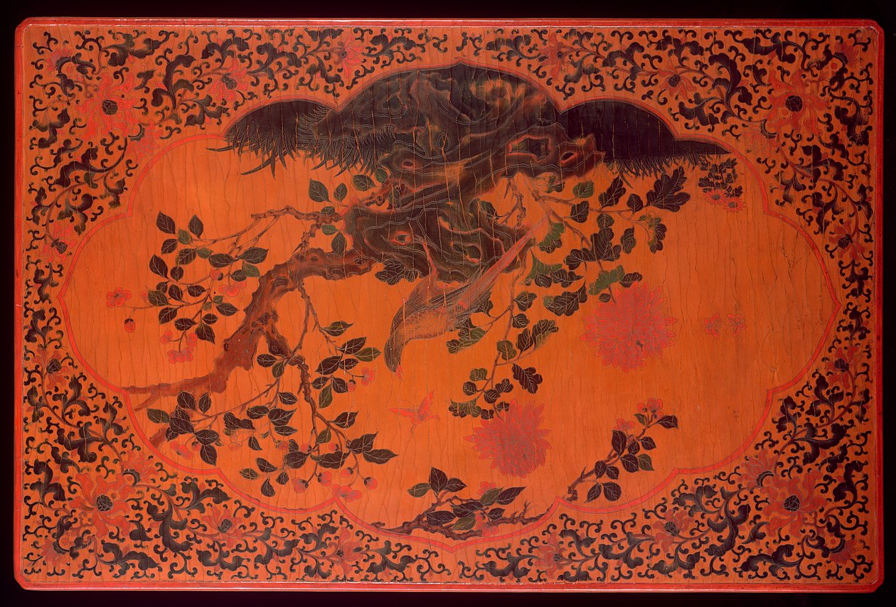 Tablero de mesa, período Kangxi (1662-1722) (madera lacada y tela de cáñamo) de Qing Dynasty Chinese School