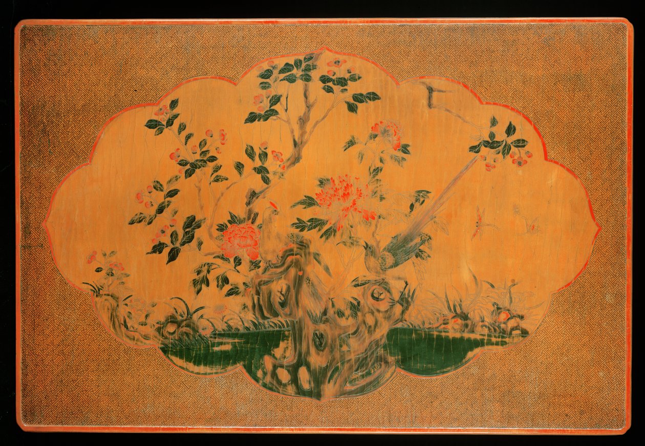 Tablero de mesa, período Kangxi (1662-1722) (madera lacada y tela de cáñamo) de Qing Dynasty Chinese School