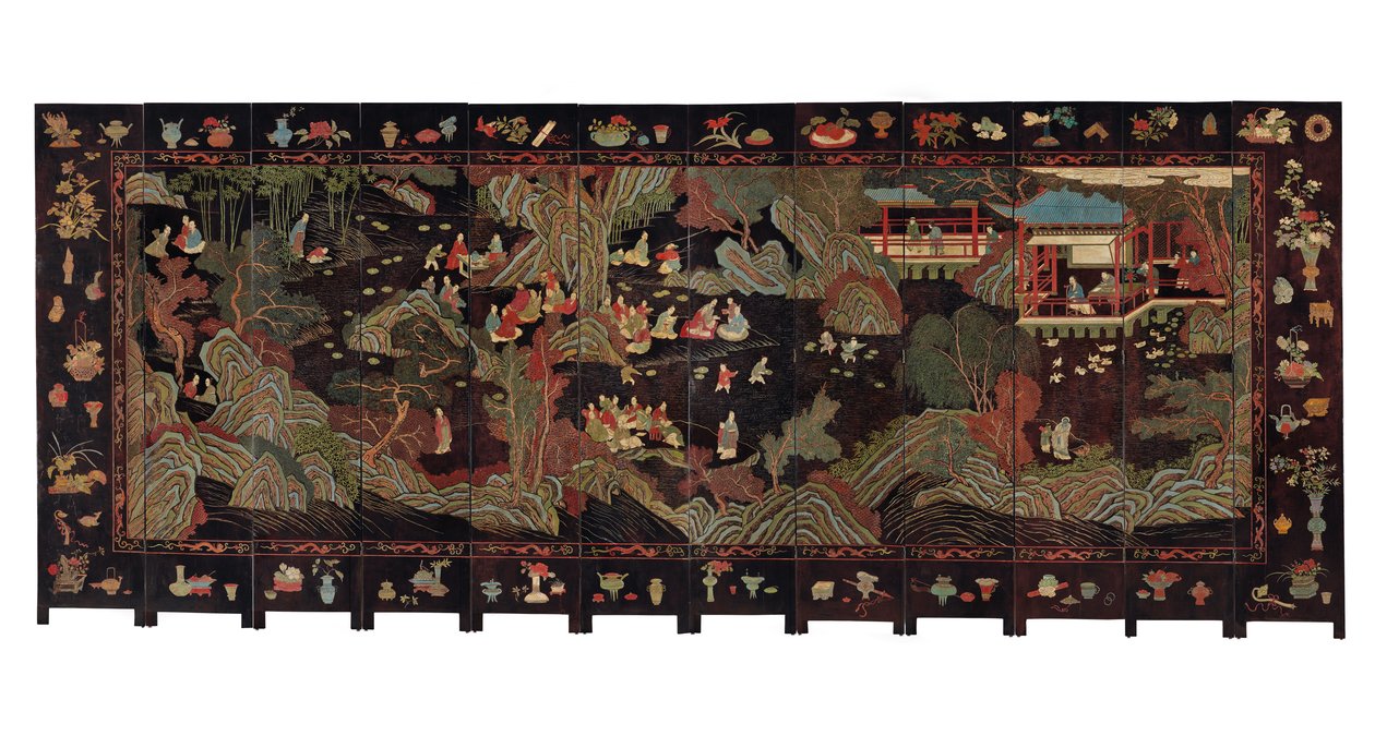 Pantalla de coromandel de doce paneles, siglo XVIII de Qing Dynasty Chinese School