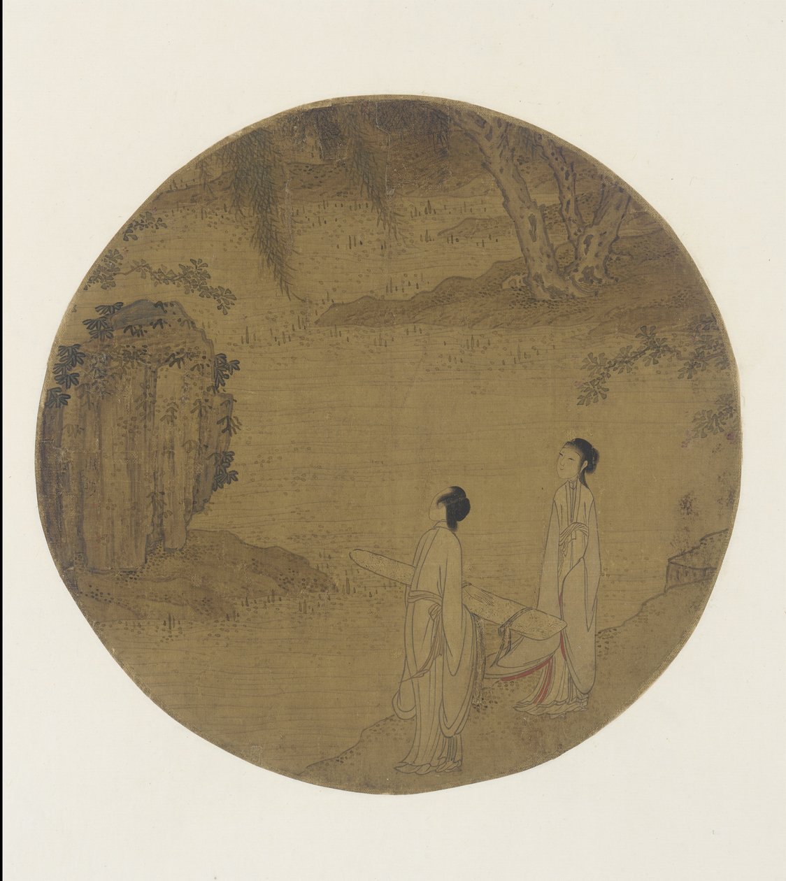 Dos mujeres con un qin (cítara) de Qing Dynasty Chinese School