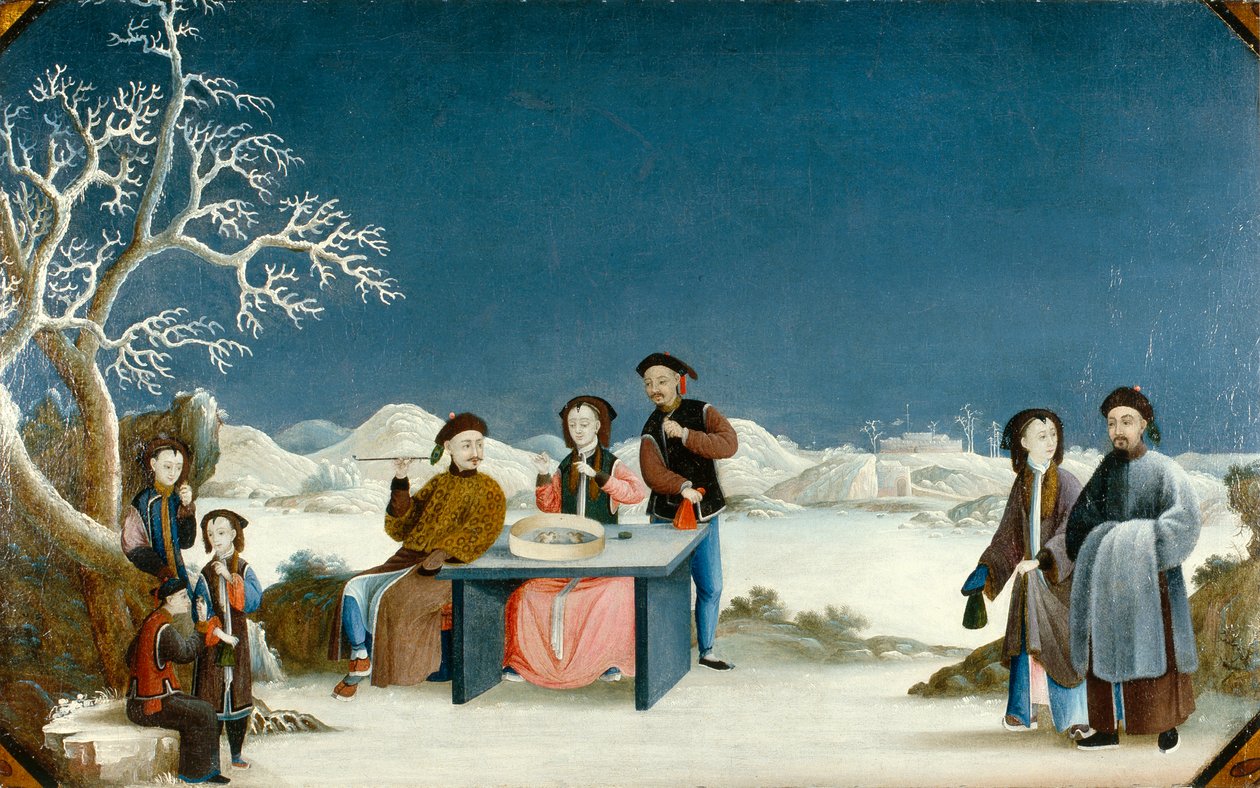 Escena invernal con fortaleza lejana, c.1800 (óleo sobre lienzo) de Qing Dynasty Chinese School