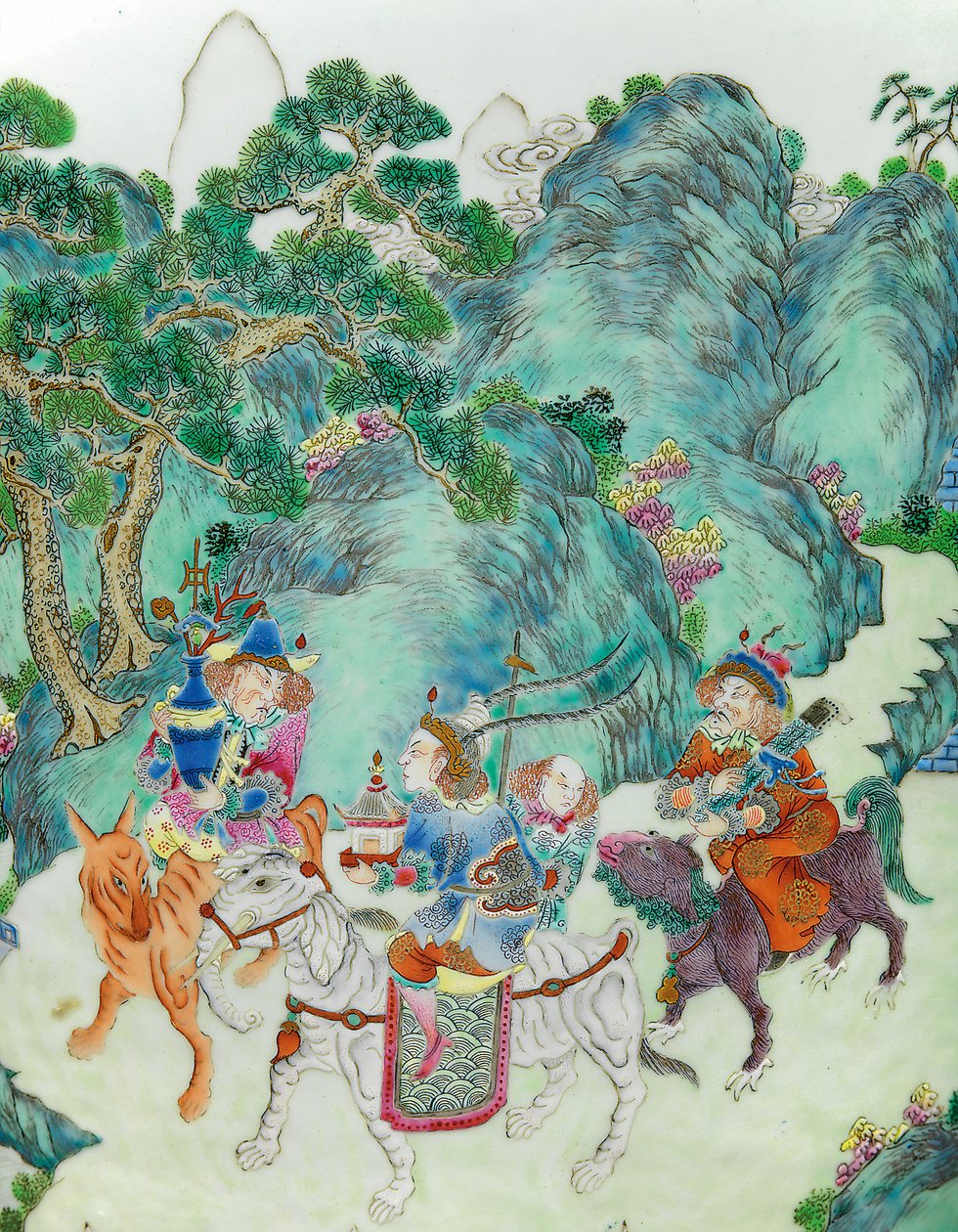 (detalle) de uno de un par de jarrones imperiales Famille Rose de Qing Dynasty   Jiaqing Period Chinese School