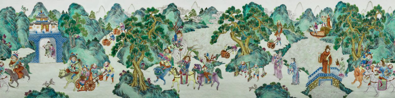 Detalle de uno de un par de jarrones imperiales Famille Rose de Qing Dynasty   Jiaqing Period Chinese School
