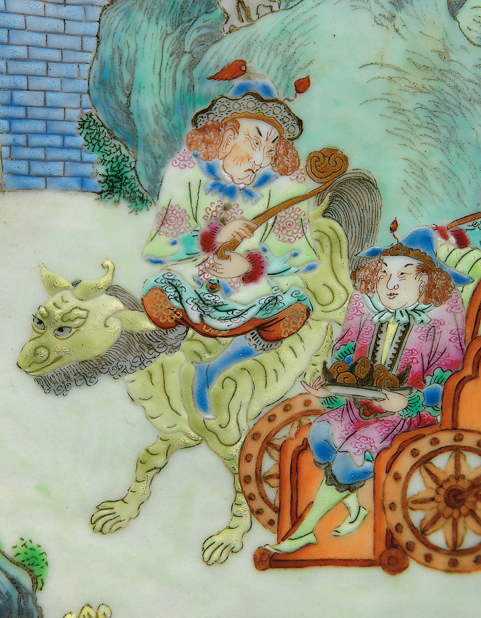 Detalle de uno de un par de jarrones imperiales Famille Rose de Qing Dynasty   Jiaqing Period Chinese School