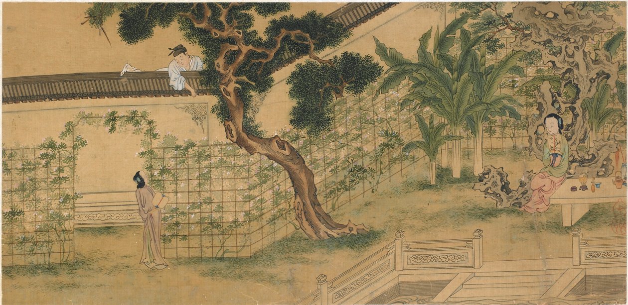 Escena de la obra Romance de la Cámara Oeste, de Wang Shifu, siglo XVI de Qiu Ying