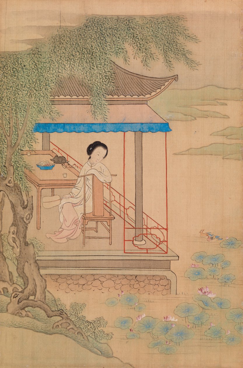 Chica sentada en el porche de Qiu Ying
