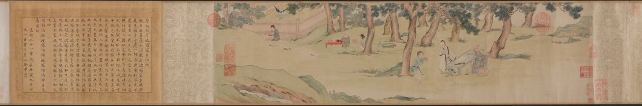 Zhao Mengfu escribiendo el Sutra del Corazón (Hridaya) a cambio de té de Qiu Ying