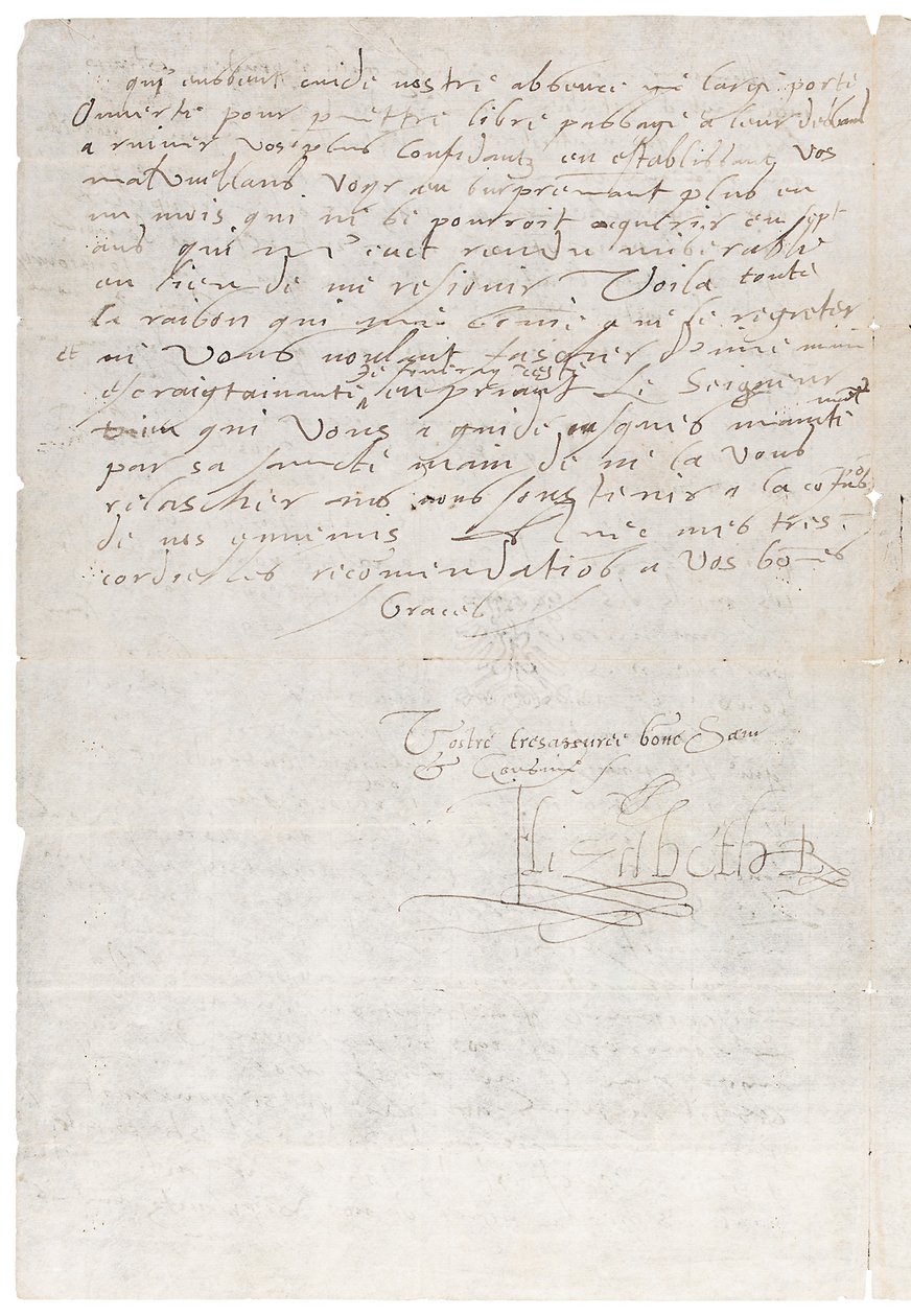 Carta en francés de Isabel I de Inglaterra a Enrique de Navarra, luego Enrique IV de Francia, c.1585 de Queen Elizabeth I of England and