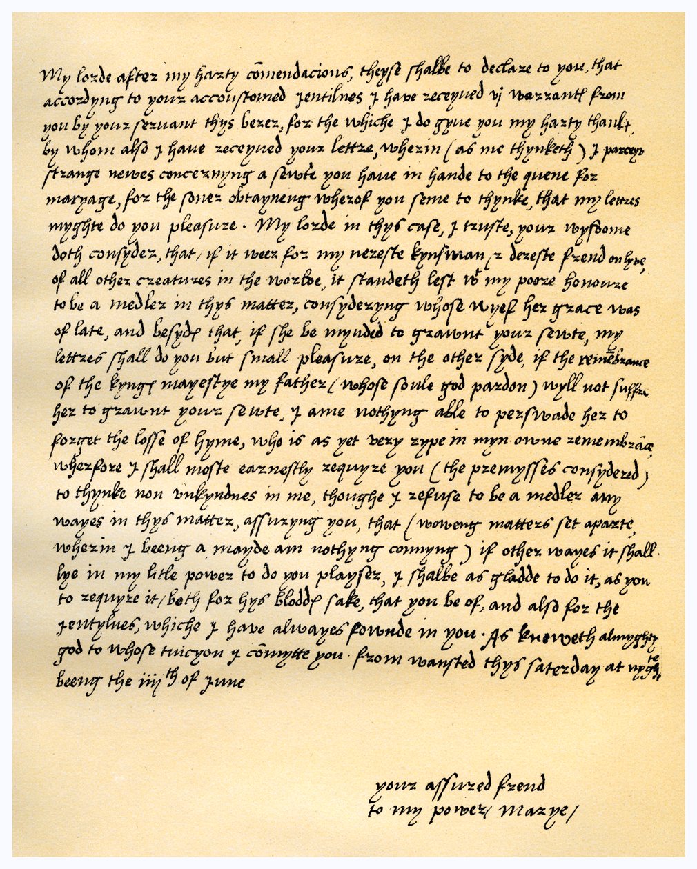 Carta de la Reina María I a Lord Seymour de Sudeley, 4 de junio de 1547 de Queen Mary I