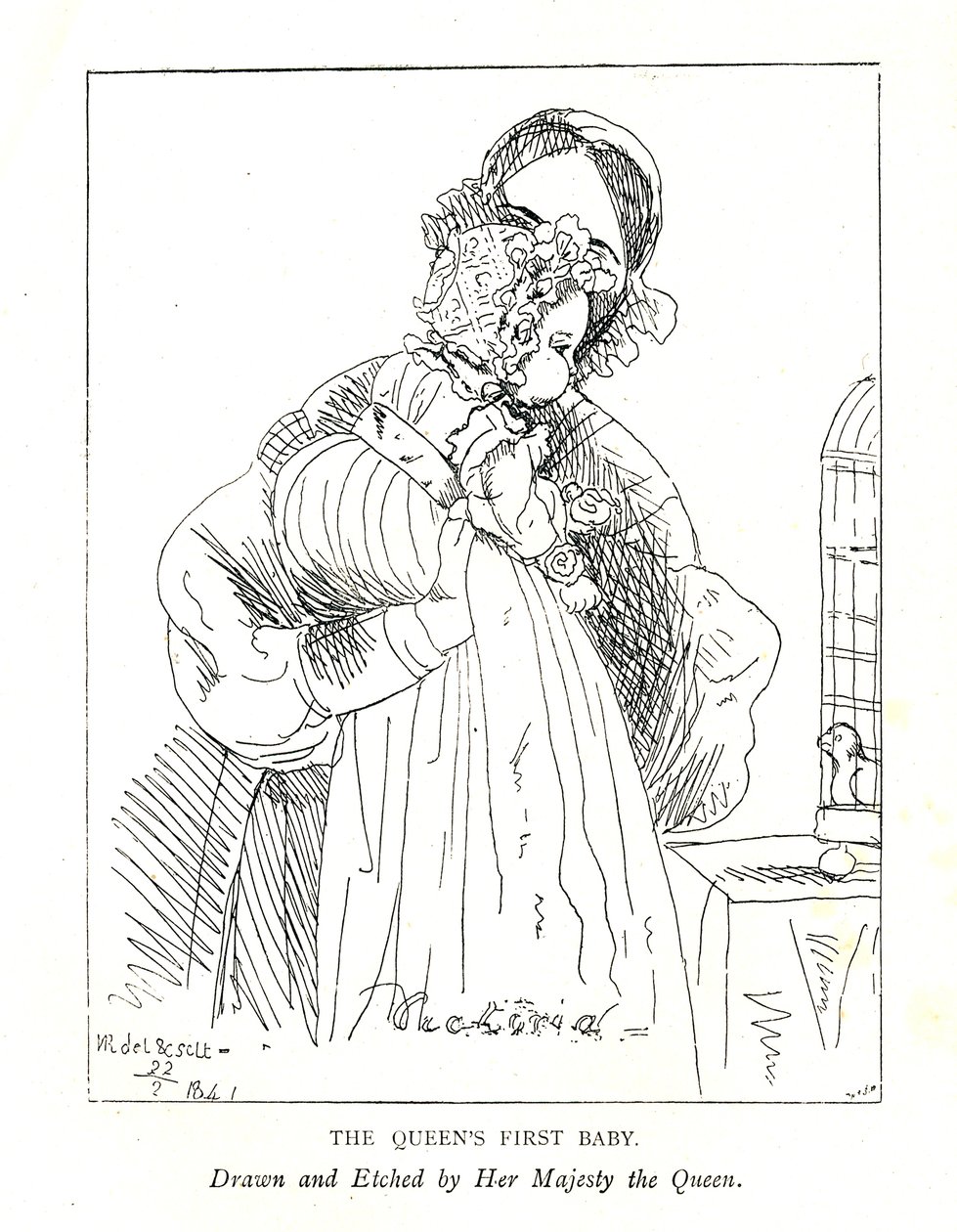 Primera imagen conocida de la primera hija de Victoria, entonces la Princesa Real, a los 3 meses, con su madre de Queen Victoria