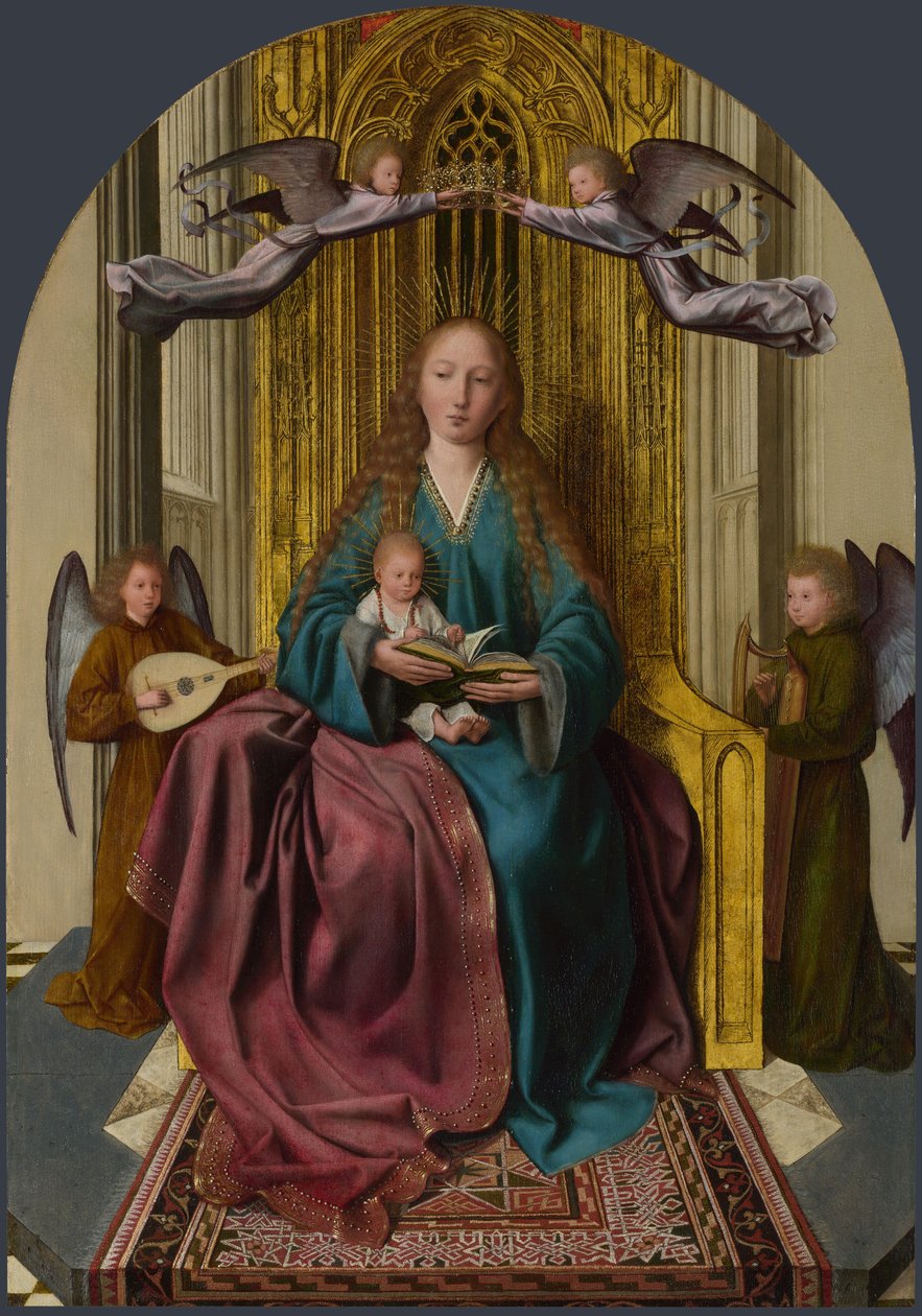 La Virgen y el Niño entronizados, con cuatro ángeles, c. 1495 de Quentin Massys or Metsys
