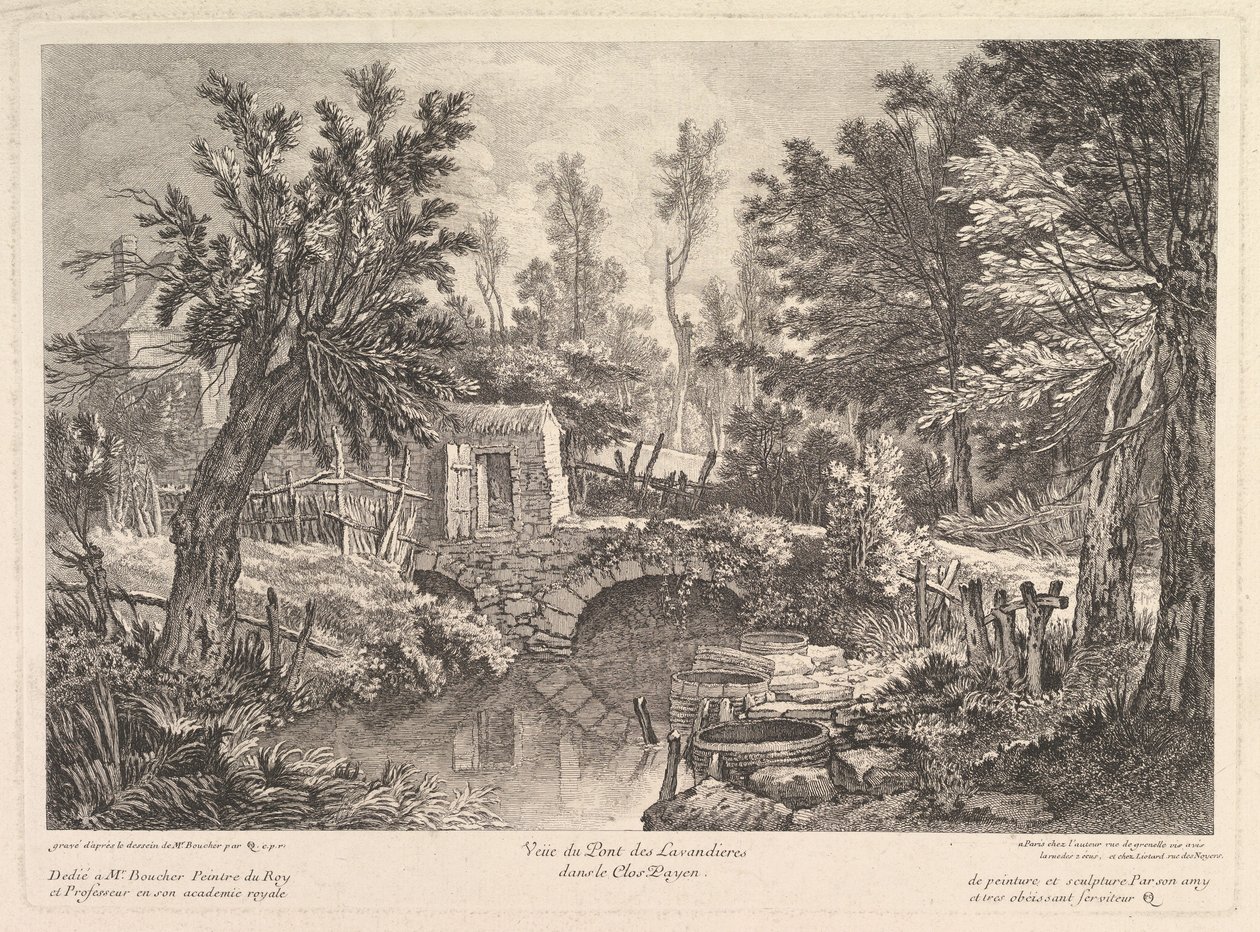 Vista del puente de Lavandieres en la casa campesina, mediados del siglo XVIII de Quentin Pierre Chedel