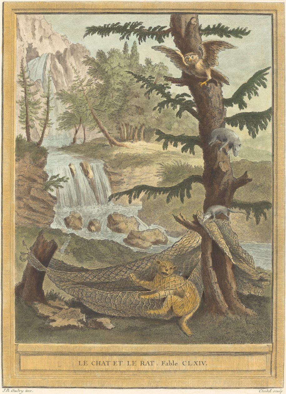 El gato y la rata de Quentin Pierre Chedel after Jean Baptiste Oudry