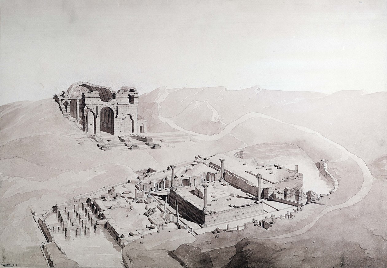 Termas y Ninfeo de Nimes, 1838 (lavado sobre papel) de Questel