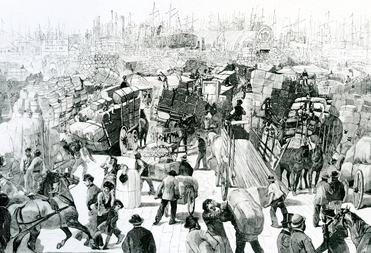 Vista desde West Street de la actividad mercantil en el puerto de Nueva York, c.1880 de Quevero