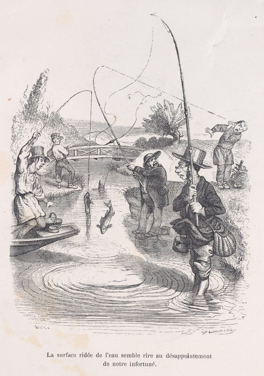 El agua ondulante parece burlarse de nuestra desgracia. de las Pequeñas Miserias de la Vida Humana..., 1843 de Quichon
