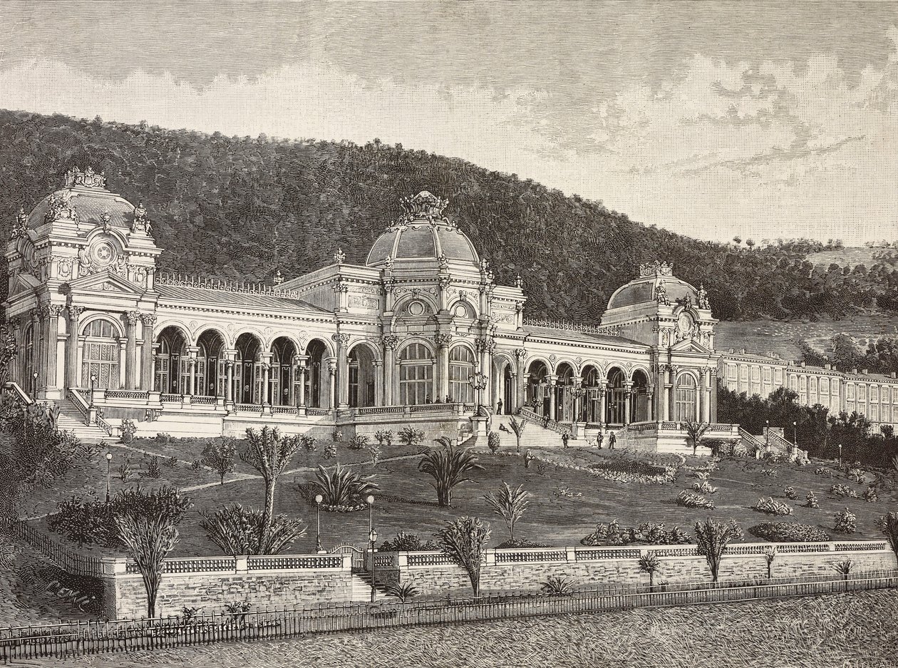 Casino en Ospedaletti, Italia, grabado de un dibujo de Quinto Cenni, de L