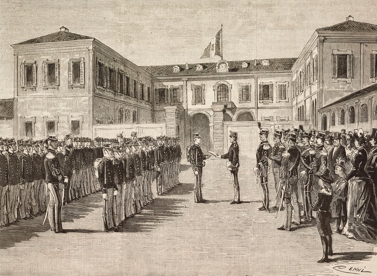 El Príncipe Vittorio Emanuele (1870-1946), Conde de Turín, otorga grados a los cadetes de la academia militar de Milán, Italia, 14 de marzo de Quinto Cenni