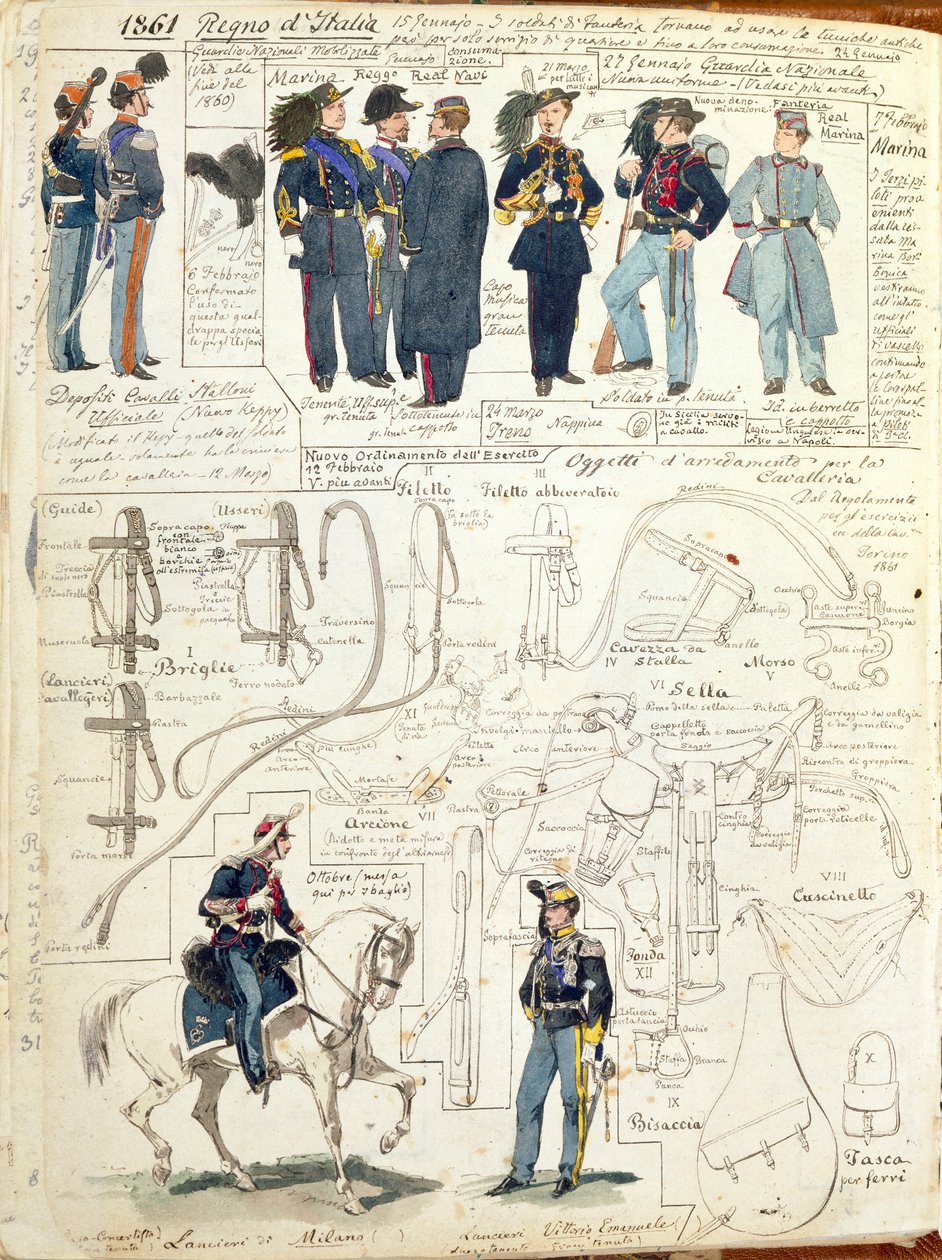 Uniformes y equipamiento de varias fuerzas del Reino de Italia por Quinto Cenni, lámina en color de Quinto Cenni