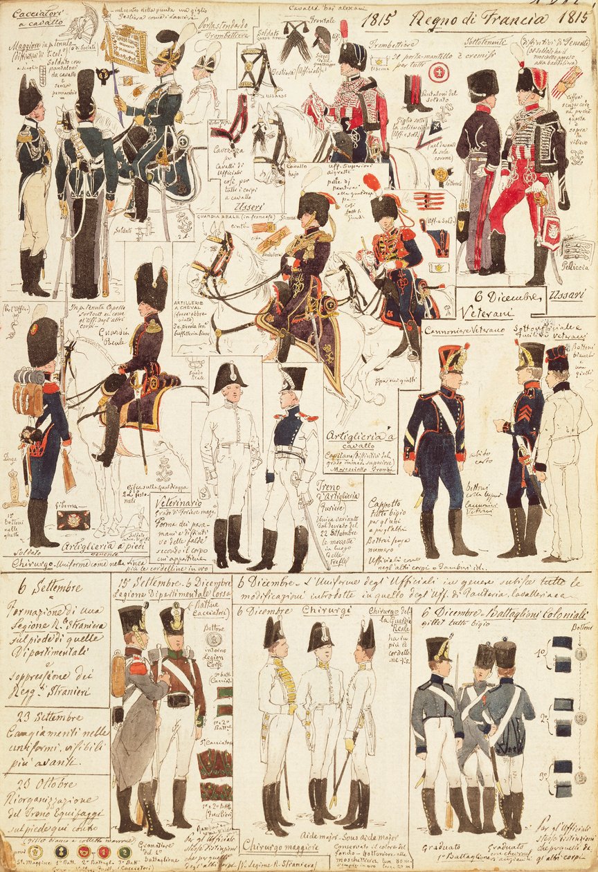 Uniformes de Cazadores a caballo del Reino de Francia, por Quinto Cenni, lámina en color de Quinto Cenni
