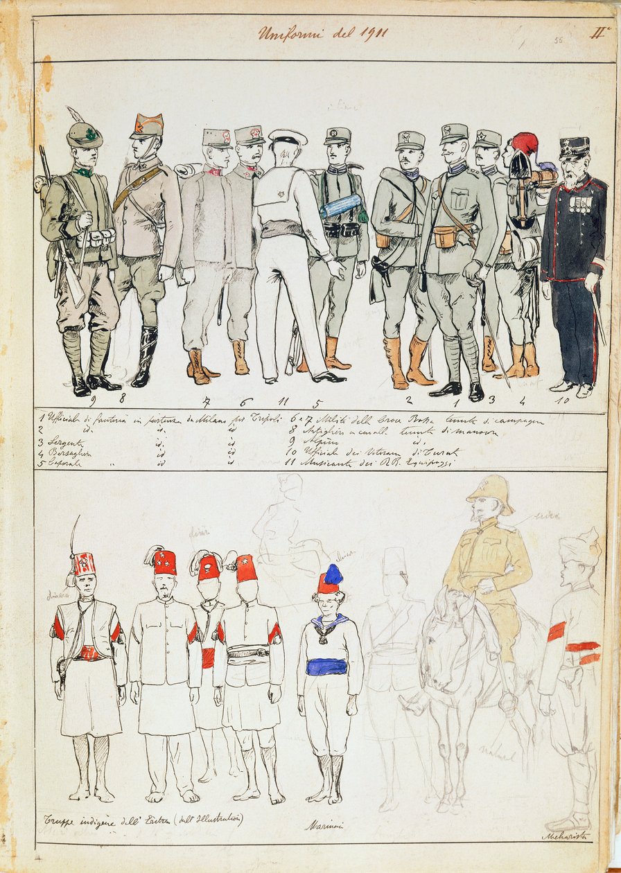 Uniformes del Reino de Italia, lámina en color de Quinto Cenni de Quinto Cenni