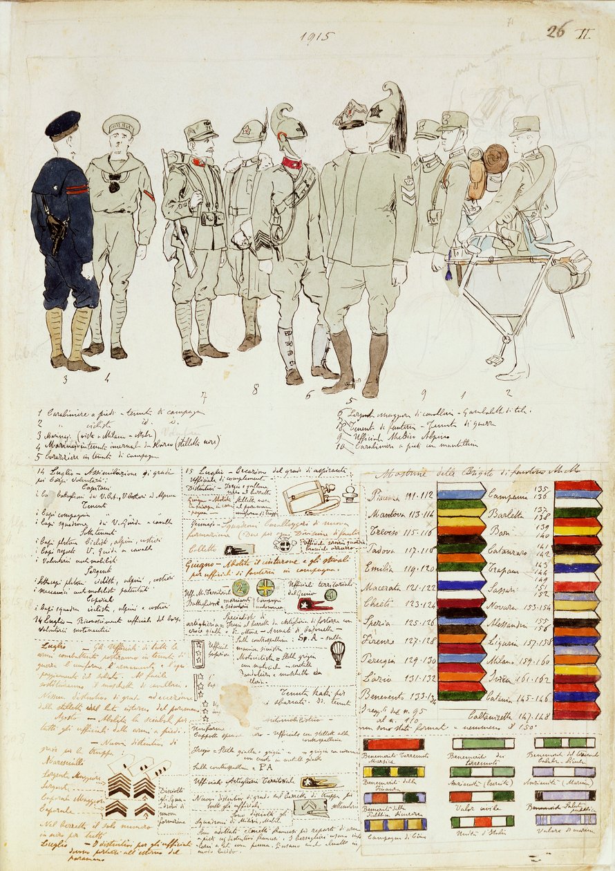 Uniformes del Reino de Italia, lámina en color por Quinto Cenni de Quinto Cenni