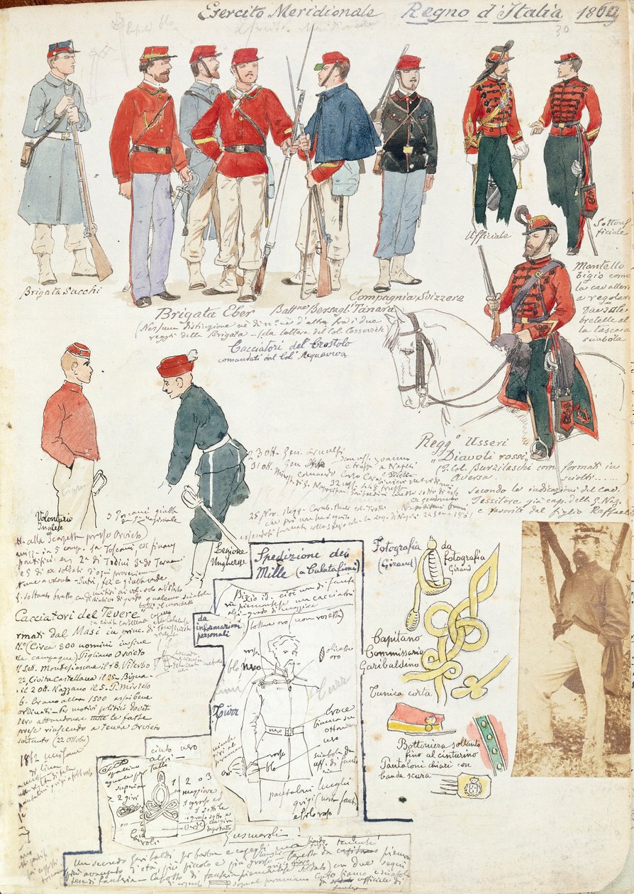 Uniformes del ejército del sur de Italia del gobierno provisional por Quinto Cenni, lámina en color de Quinto Cenni