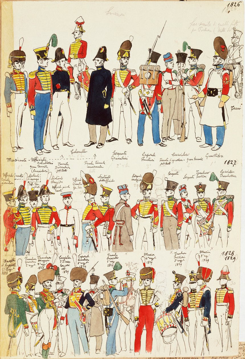 Varios uniformes, 1826-1829 de Quinto Cenni
