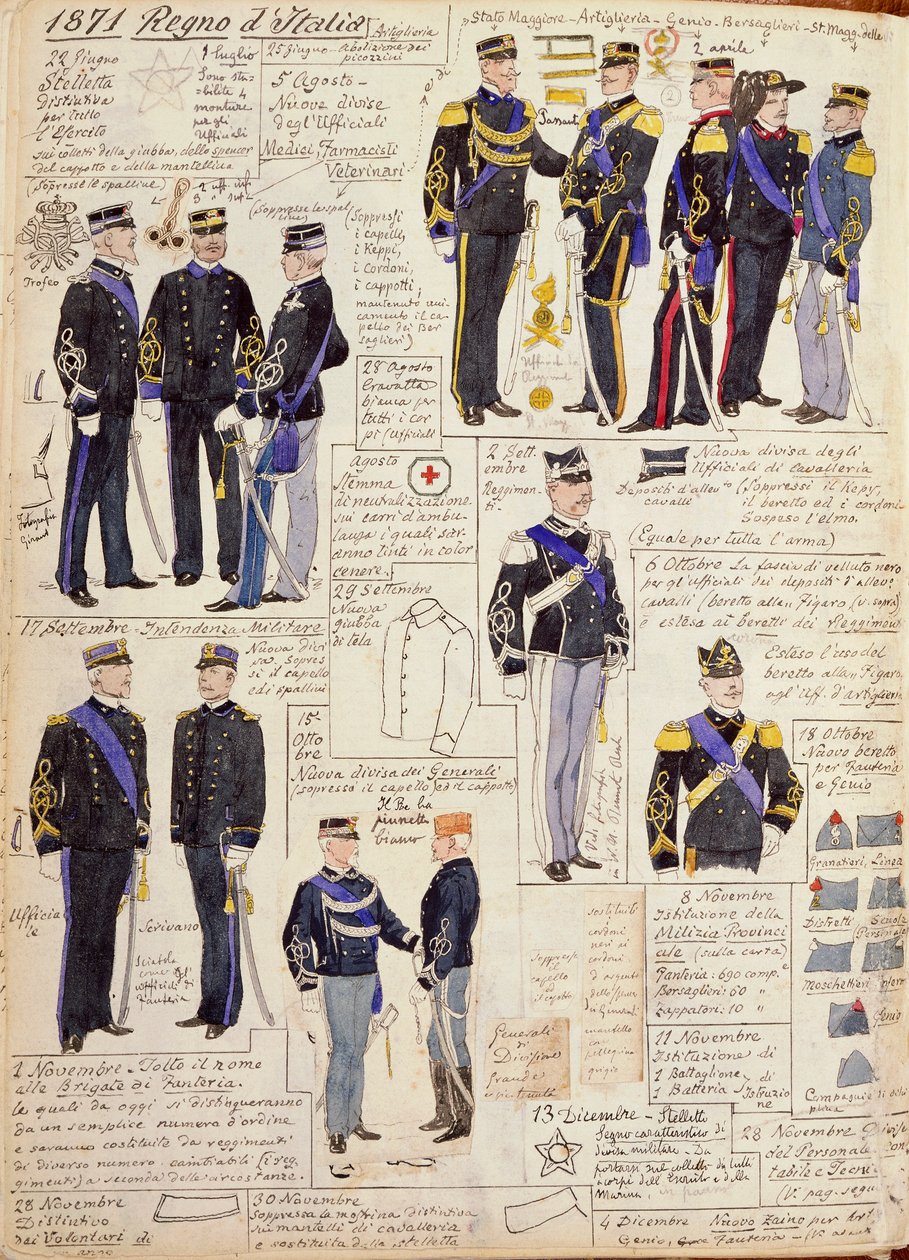Varios uniformes del Reino de Italia por Quinto Cenni, lámina en color de Quinto Cenni