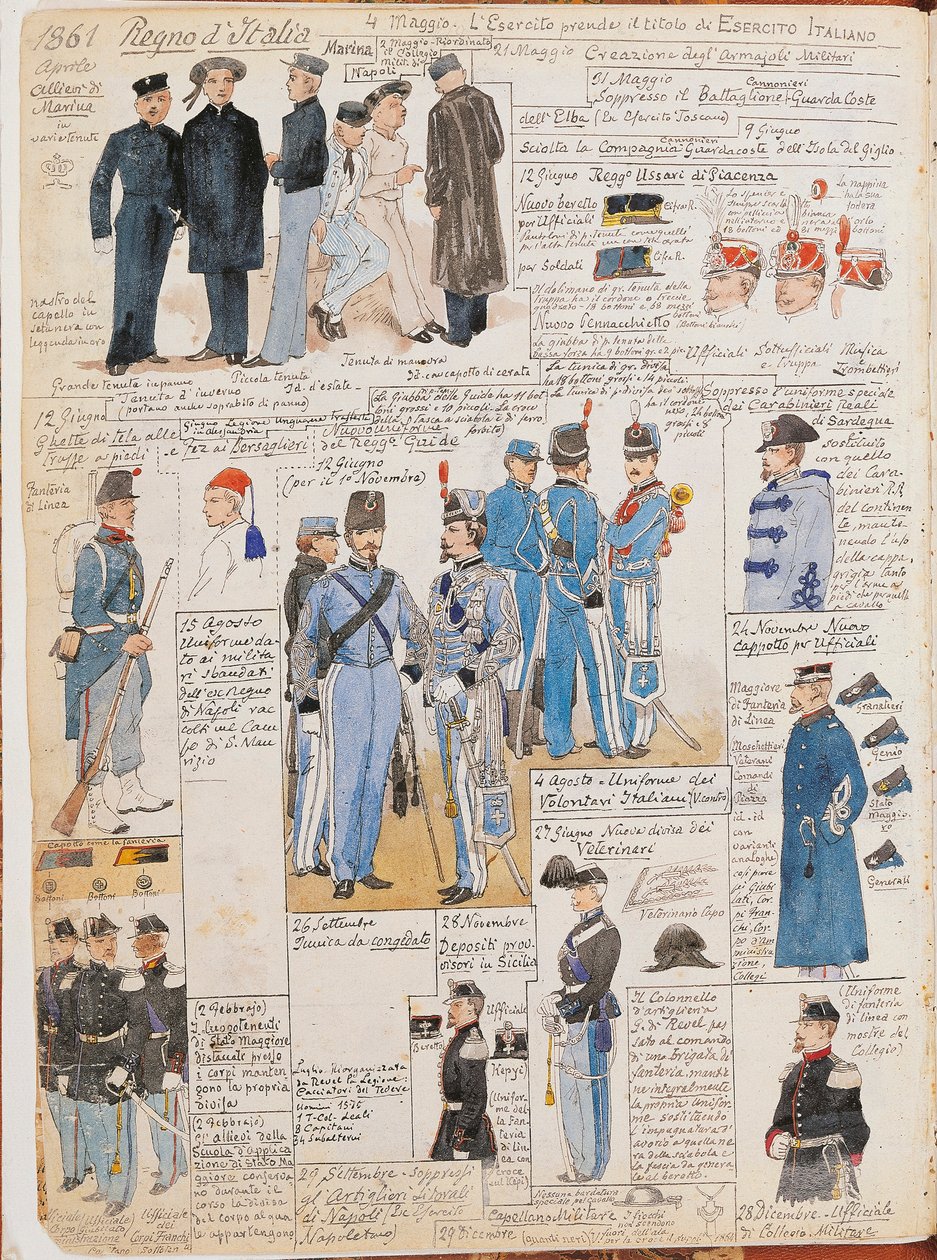 Varios uniformes del Reino de Italia por Quinto Cenni, placa en color de Quinto Cenni